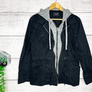 Love Tree Black & Gray Double Layer Hooded Jacket Size Large